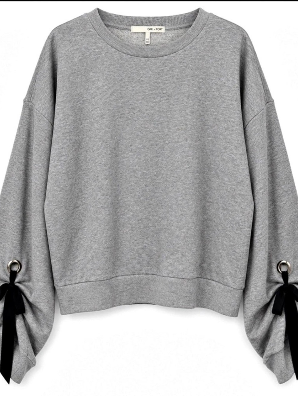 OAK + FORT Grey Oversized Balloon Sleeve Grommet Tie Sweatshirt OS